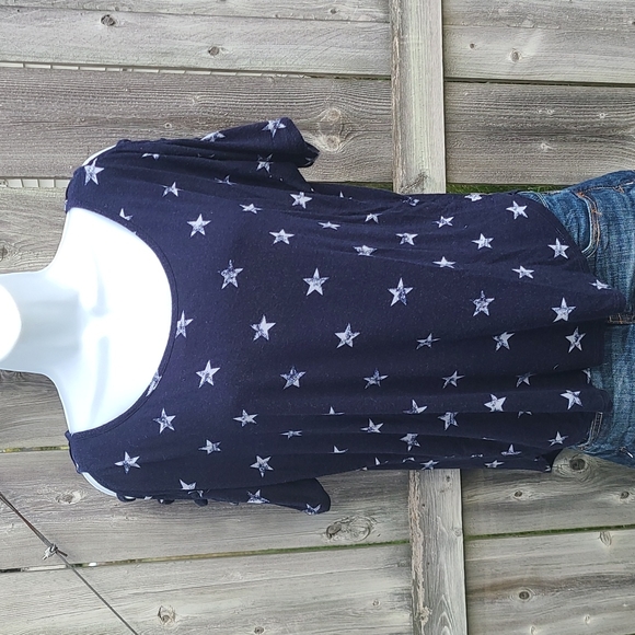 Soho Tops - Soft Star Top with Strappy Shoulders in Navy Blue and White